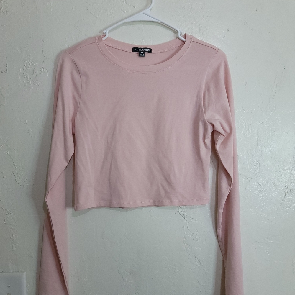Fashion Nova Long Sleeve Pink Crop Top